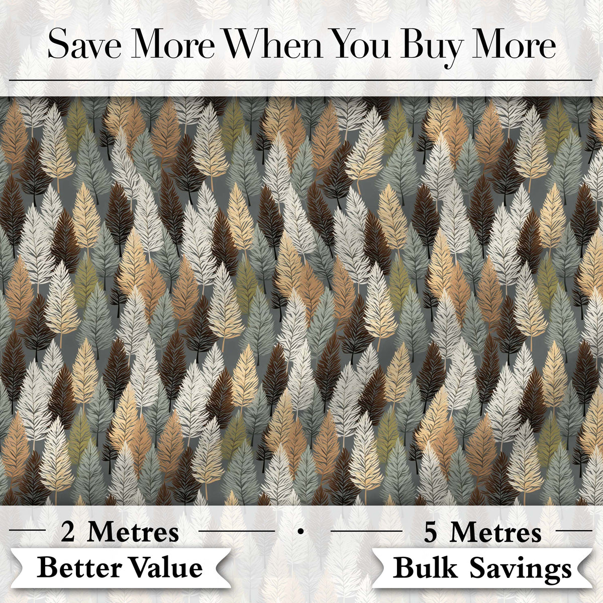 Autumn Neutral Leaf Pattern with Grey Brown and Beige Tones Seamless Digital Print Fabric by the Metre UK Sewing Quilting Textile