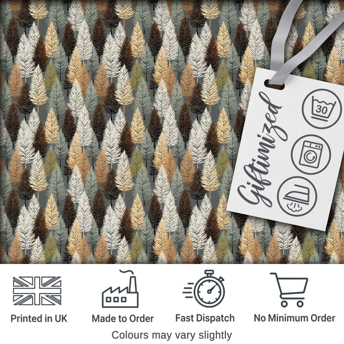 Autumn Neutral Leaf Pattern with Grey Brown and Beige Tones Seamless Digital Print Fabric by the Metre UK Sewing Quilting Textile
