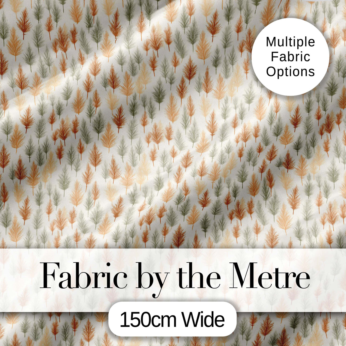 Soft Minimal Pine Leaf Pattern in Warm Earthy Tones Seamless Digital Print Fabric by the Metre UK Sewing Quilting Textile