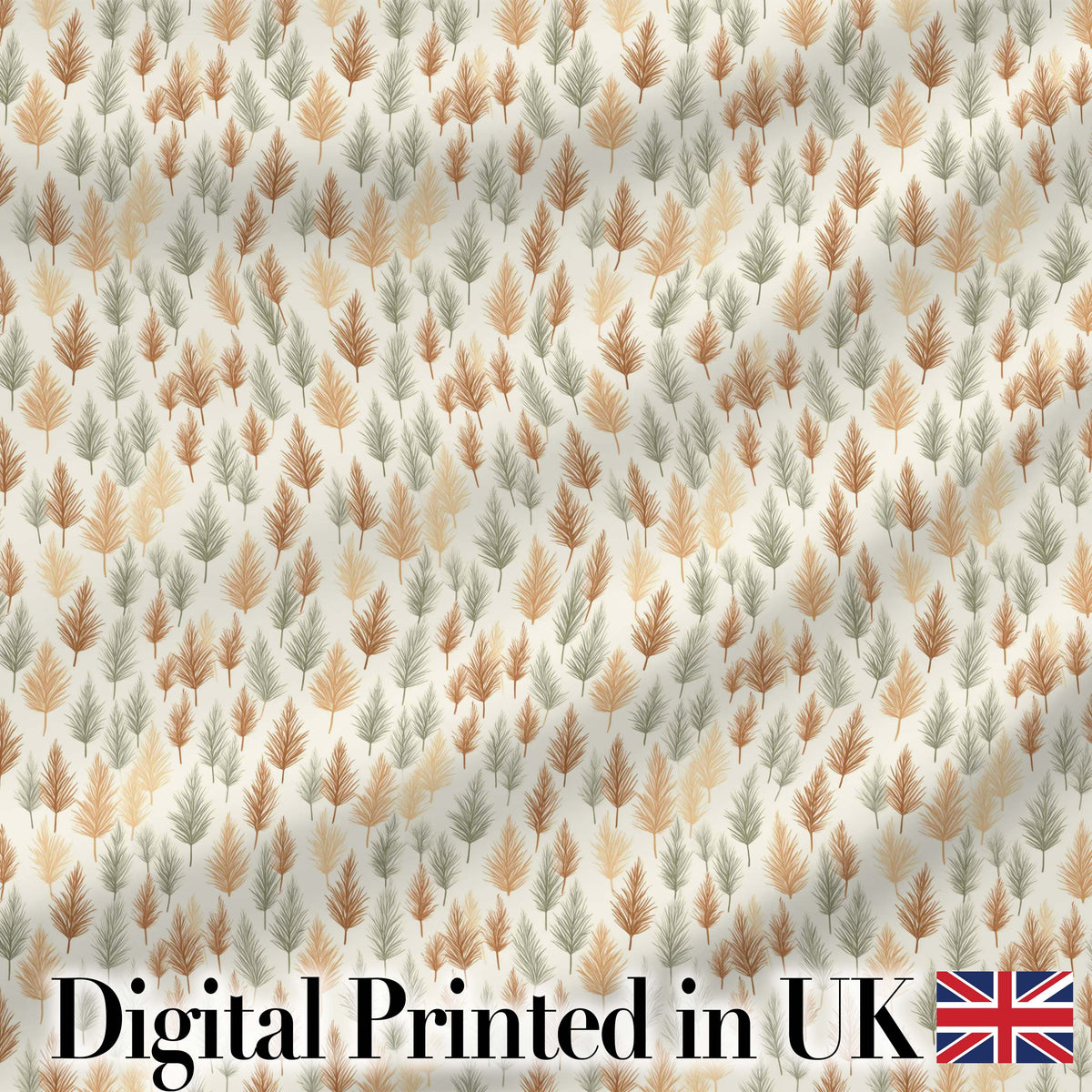 Soft Minimal Pine Leaf Pattern in Warm Earthy Tones Seamless Digital Print Fabric by the Metre UK Sewing Quilting Textile