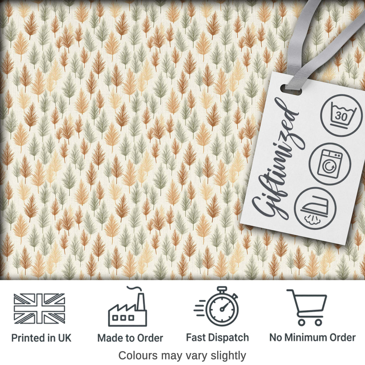Soft Minimal Pine Leaf Pattern in Warm Earthy Tones Seamless Digital Print Fabric by the Metre UK Sewing Quilting Textile
