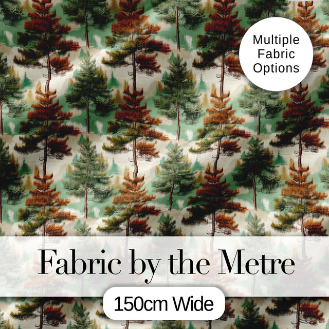 Vintage Woodland Trees Landscape Repeat Pattern Digital Print Fabric by the Metre UK Sewing Quilting Textile