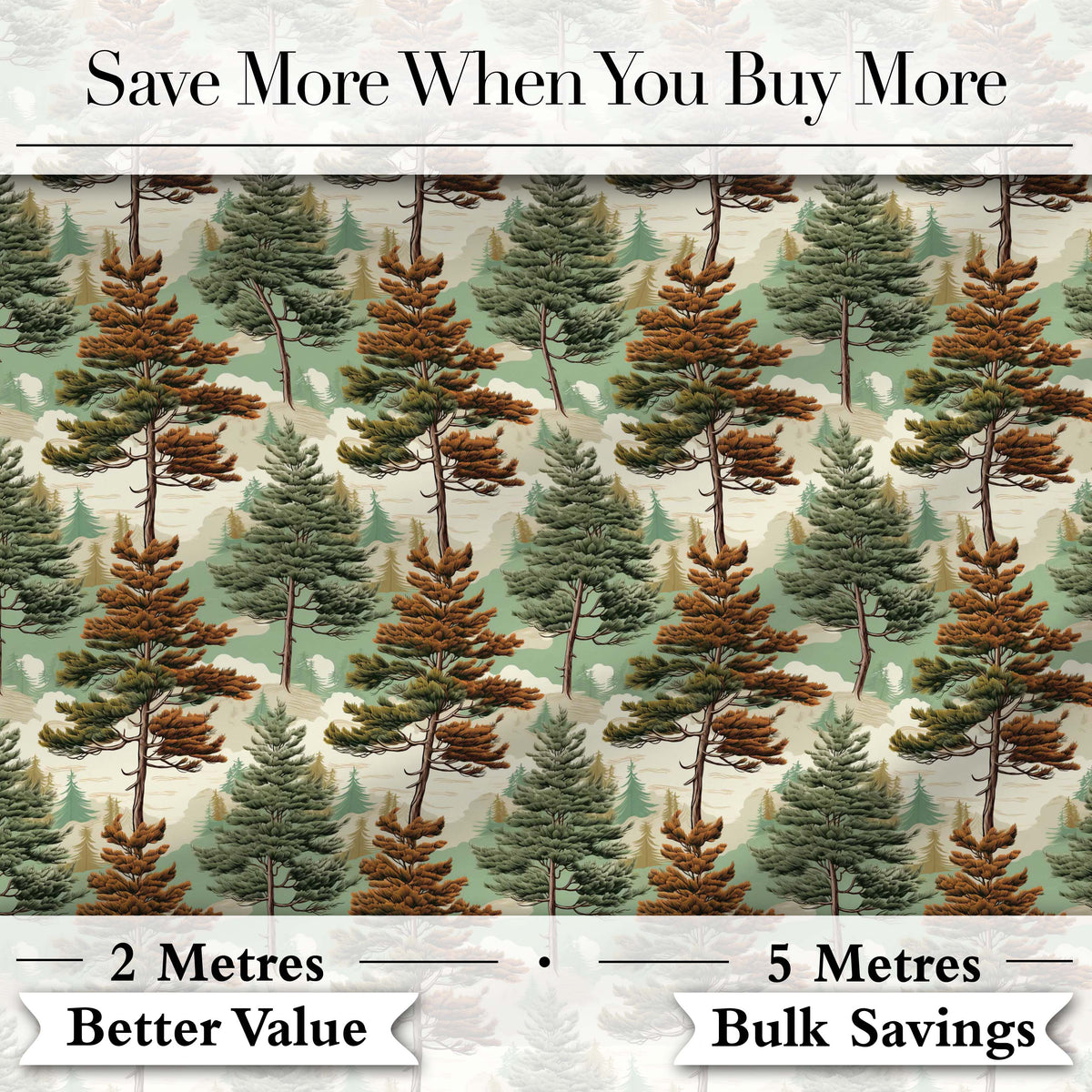 Vintage Woodland Trees Landscape Repeat Pattern Digital Print Fabric by the Metre UK Sewing Quilting Textile