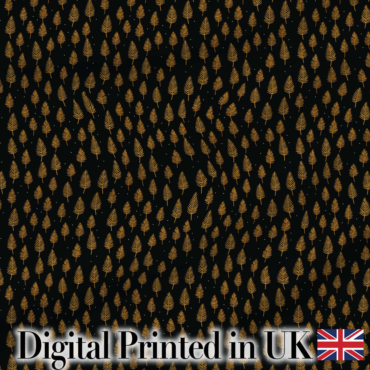 Elegant Gold Leaf Motif on Black Background Seamless Pattern Digital Print Fabric by the Metre UK Sewing Quilting Textile