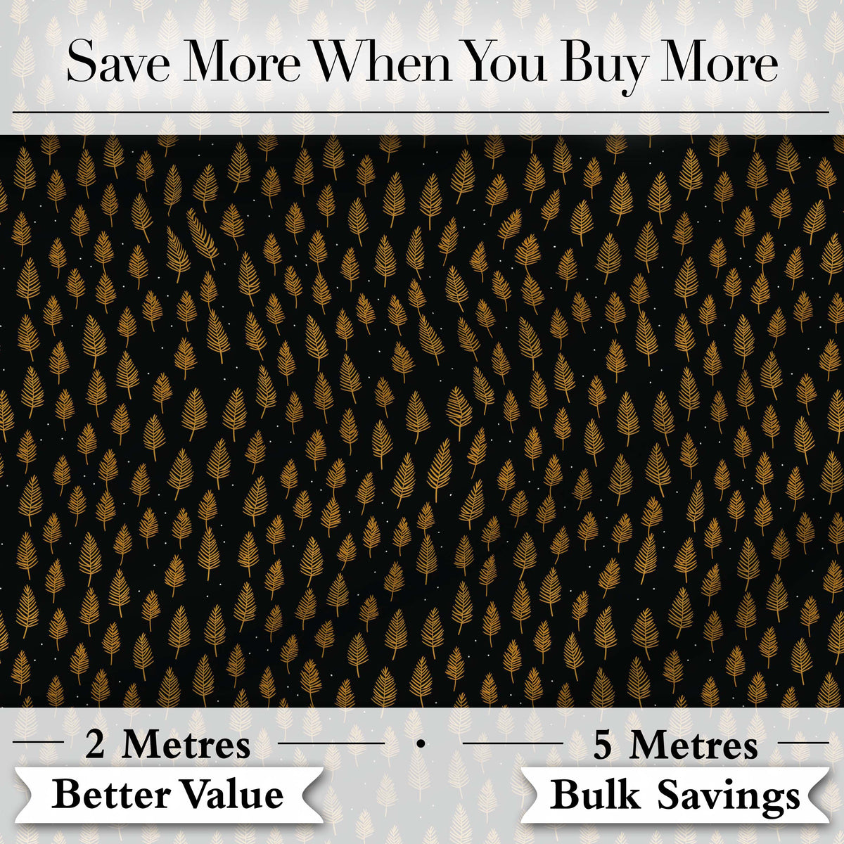 Elegant Gold Leaf Motif on Black Background Seamless Pattern Digital Print Fabric by the Metre UK Sewing Quilting Textile