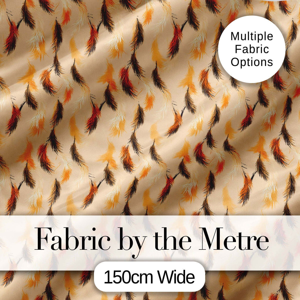 Soft Feather Style Leaves in Warm Autumn Tones Seamless Pattern Digital Print Fabric by the Metre UK Sewing Quilting Textile
