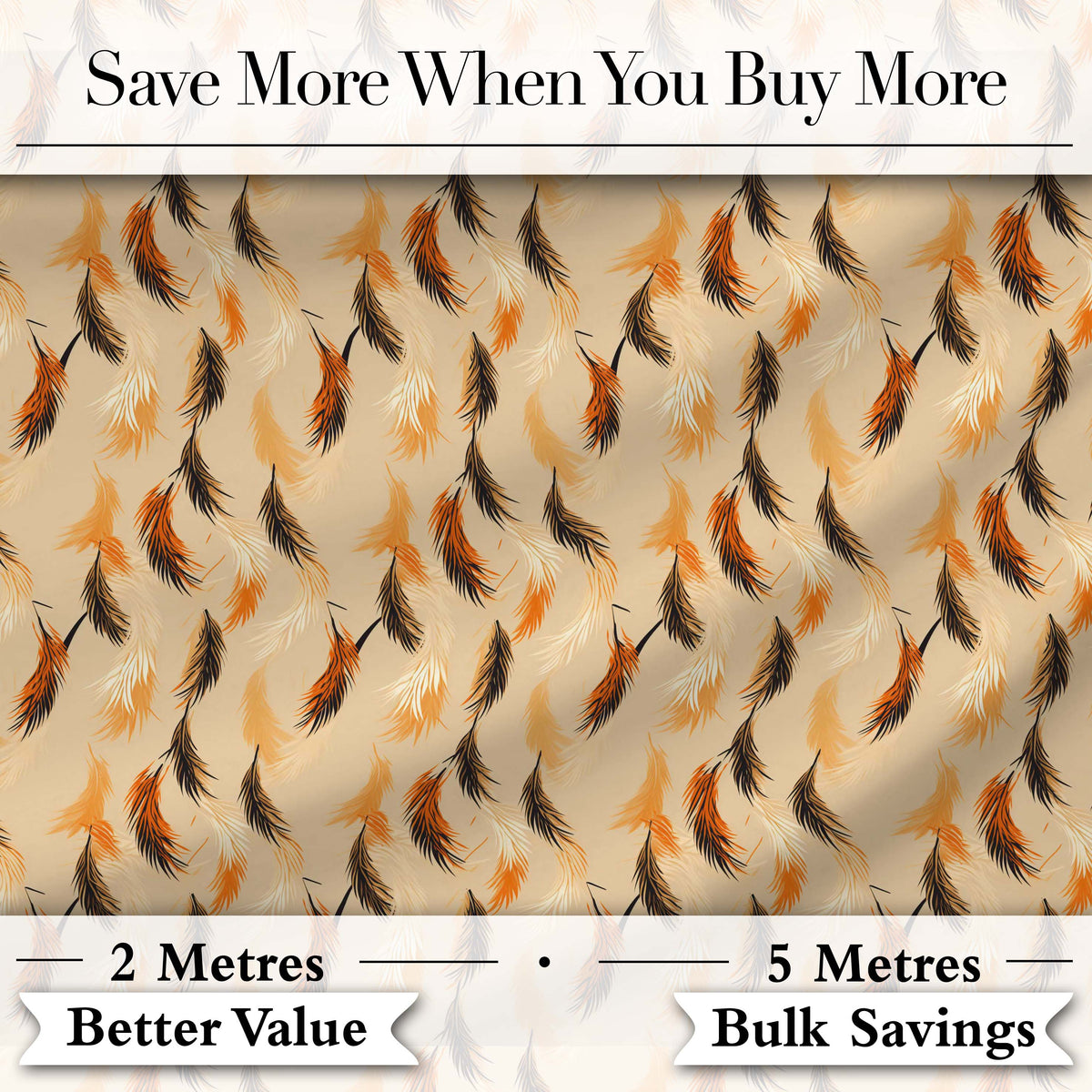 Soft Feather Style Leaves in Warm Autumn Tones Seamless Pattern Digital Print Fabric by the Metre UK Sewing Quilting Textile