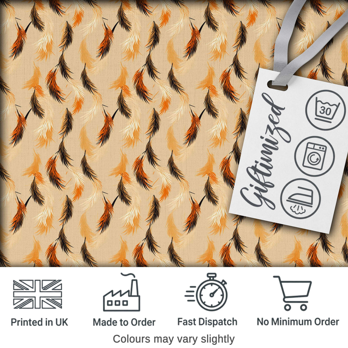 Soft Feather Style Leaves in Warm Autumn Tones Seamless Pattern Digital Print Fabric by the Metre UK Sewing Quilting Textile