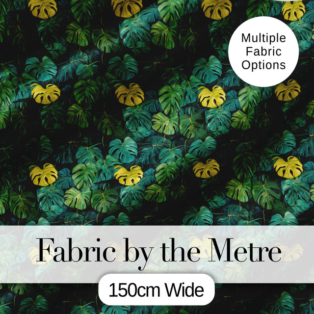 Dense Tropical Monstera Leaves in Deep Green Tones Seamless Pattern Digital Print Fabric by the Metre UK Sewing Quilting Textile