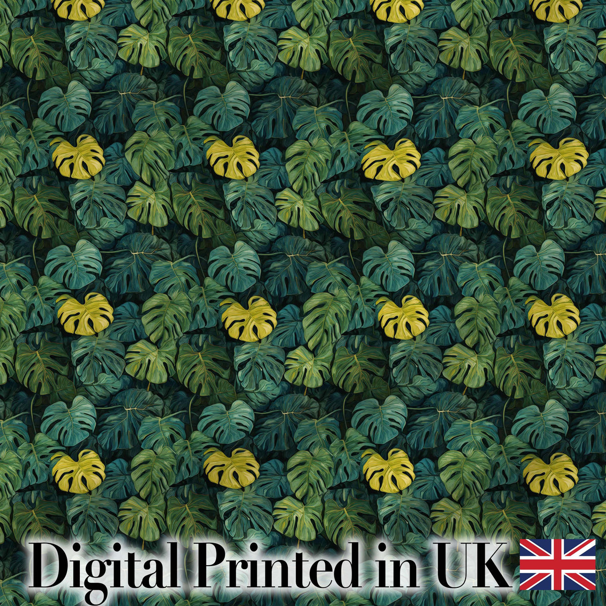 Dense Tropical Monstera Leaves in Deep Green Tones Seamless Pattern Digital Print Fabric by the Metre UK Sewing Quilting Textile