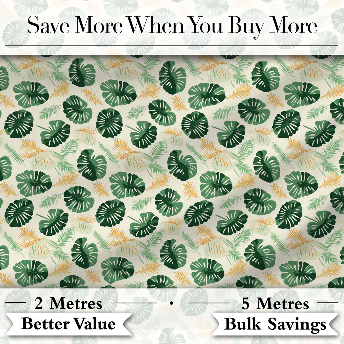 Tropical Leaves Mix with Palm and Monstera on Cream Background Seamless Digital Print Fabric by the Metre UK Sewing Quilting Textile