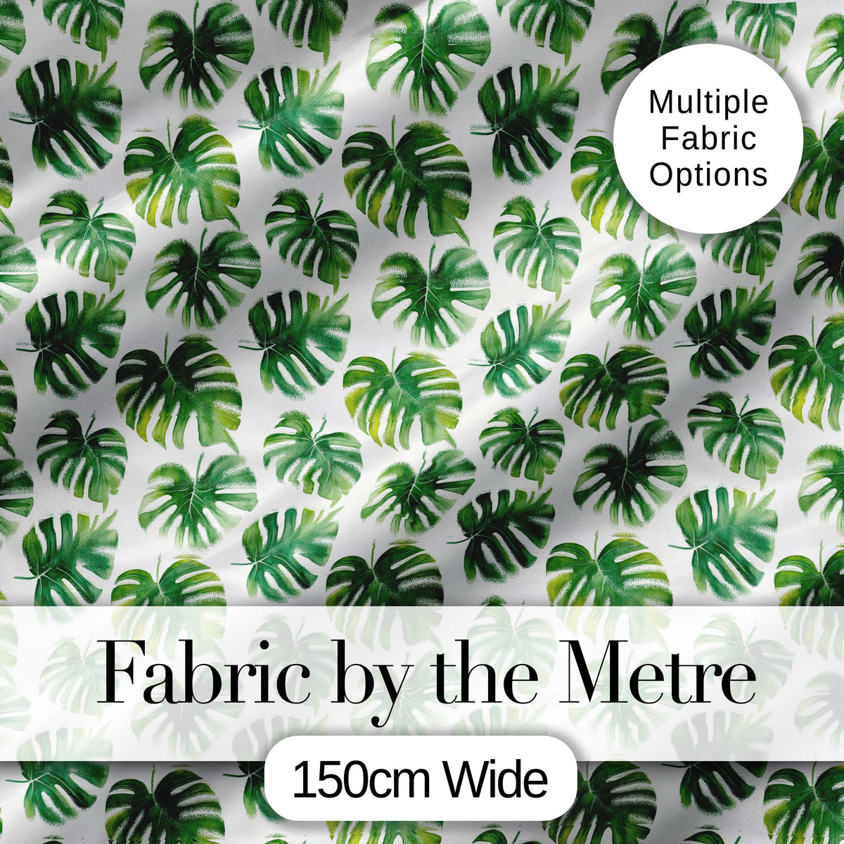 Fresh Green Monstera Leaves Watercolor Style Seamless Pattern Digital Print Fabric by the Metre UK Sewing Quilting Textile