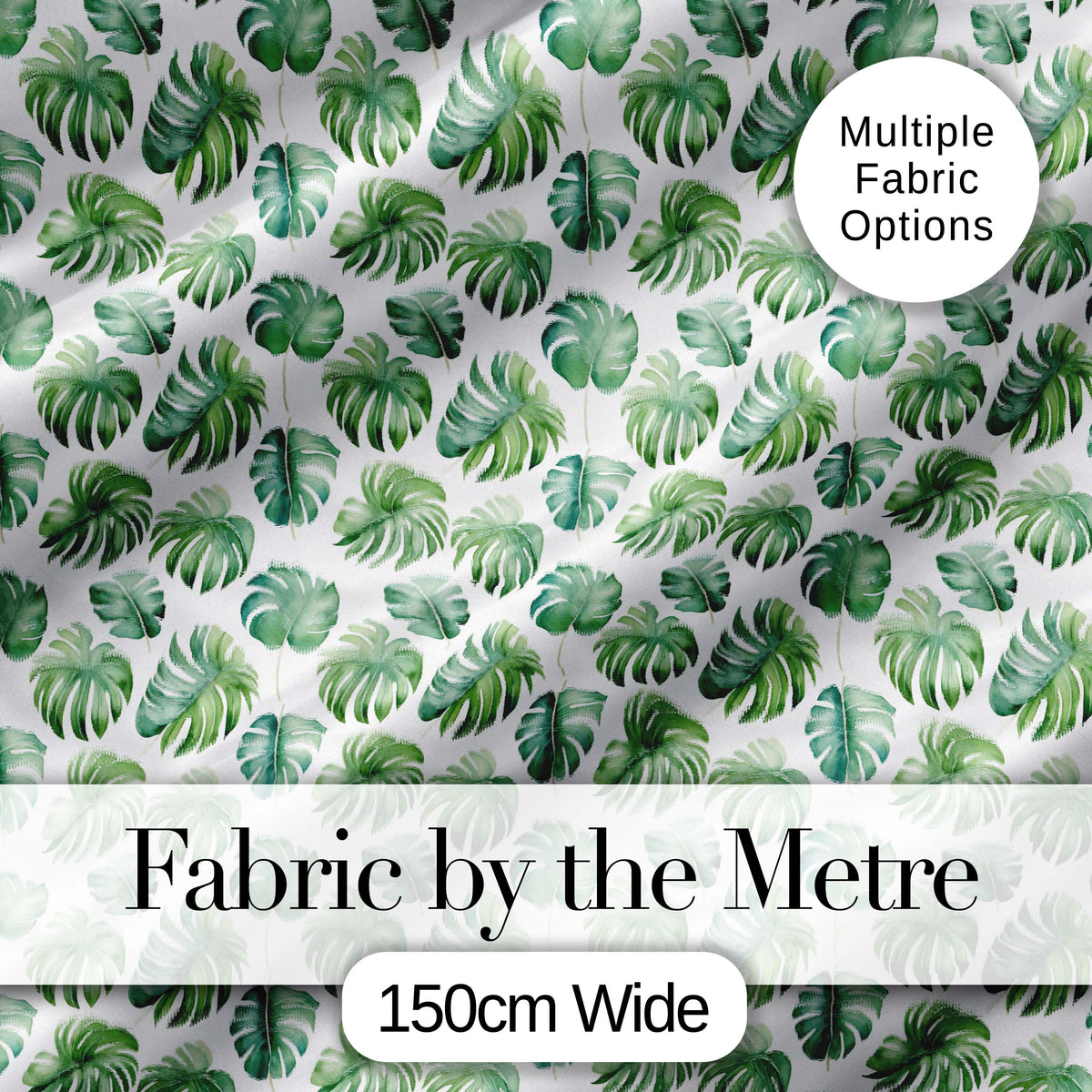 Watercolor Monstera Leaves on White Background Seamless Pattern Digital Print Fabric by the Metre UK Sewing Quilting Textile