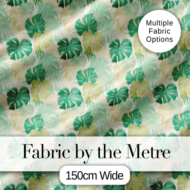 Soft Pastel Tropical Monstera Leaves on Cream Background Seamless Pattern Digital Print Fabric by the Metre UK Sewing Quilting Textile