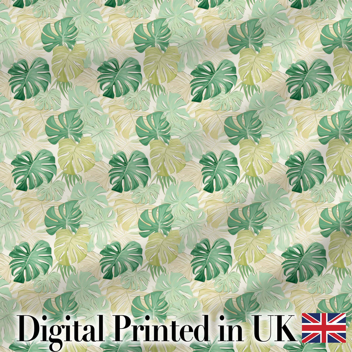 Soft Pastel Tropical Monstera Leaves on Cream Background Seamless Pattern Digital Print Fabric by the Metre UK Sewing Quilting Textile