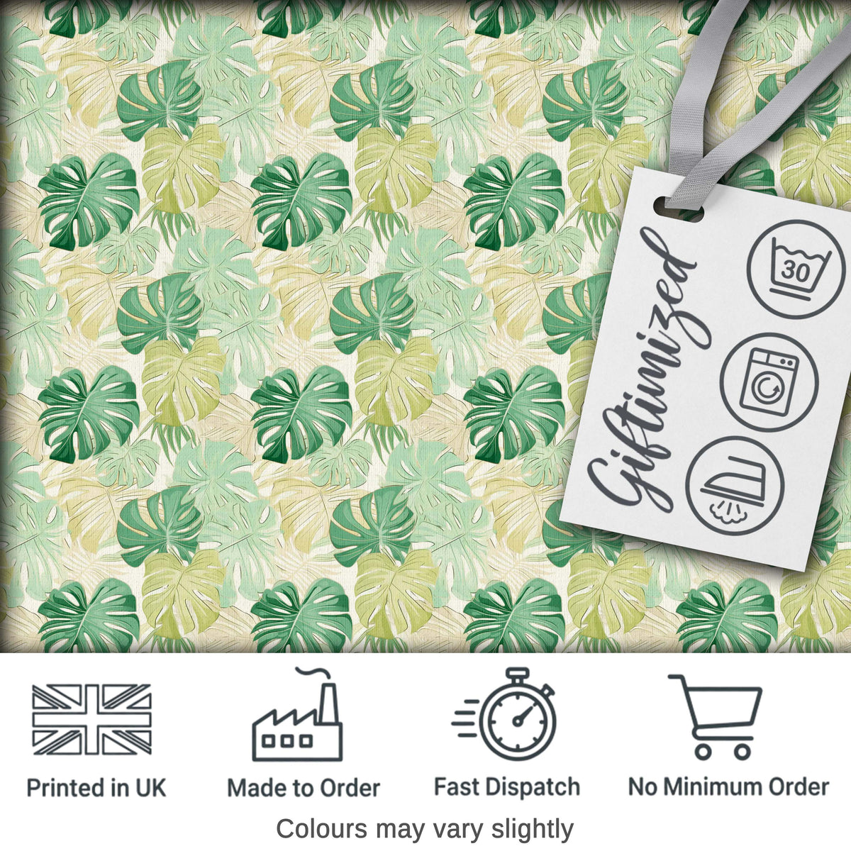 Soft Pastel Tropical Monstera Leaves on Cream Background Seamless Pattern Digital Print Fabric by the Metre UK Sewing Quilting Textile