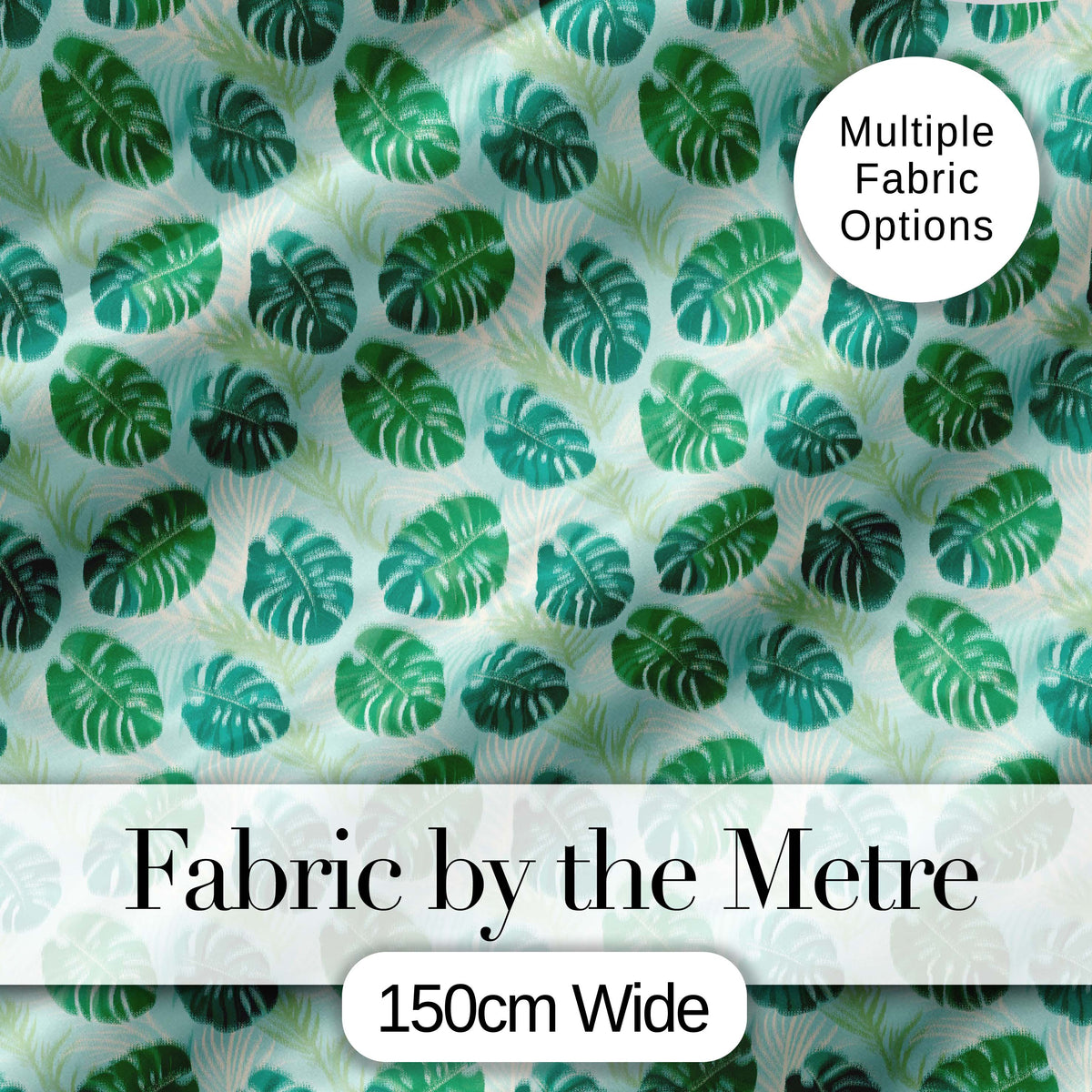 Green Monstera Leaves with Subtle Palm Background Seamless Pattern Digital Print Fabric by the Metre UK Sewing Quilting Textile