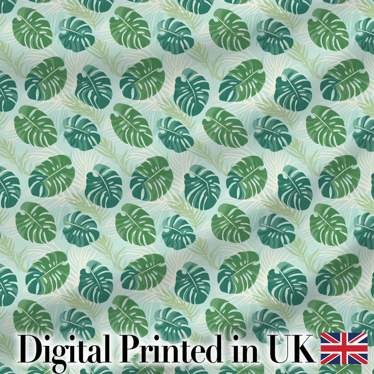 Green Monstera Leaves with Subtle Palm Background Seamless Pattern Digital Print Fabric by the Metre UK Sewing Quilting Textile