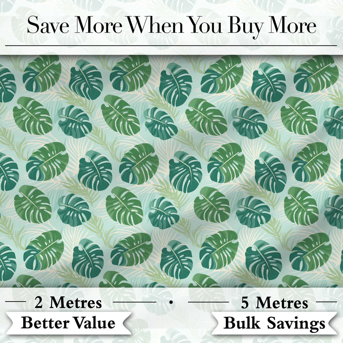 Green Monstera Leaves with Subtle Palm Background Seamless Pattern Digital Print Fabric by the Metre UK Sewing Quilting Textile