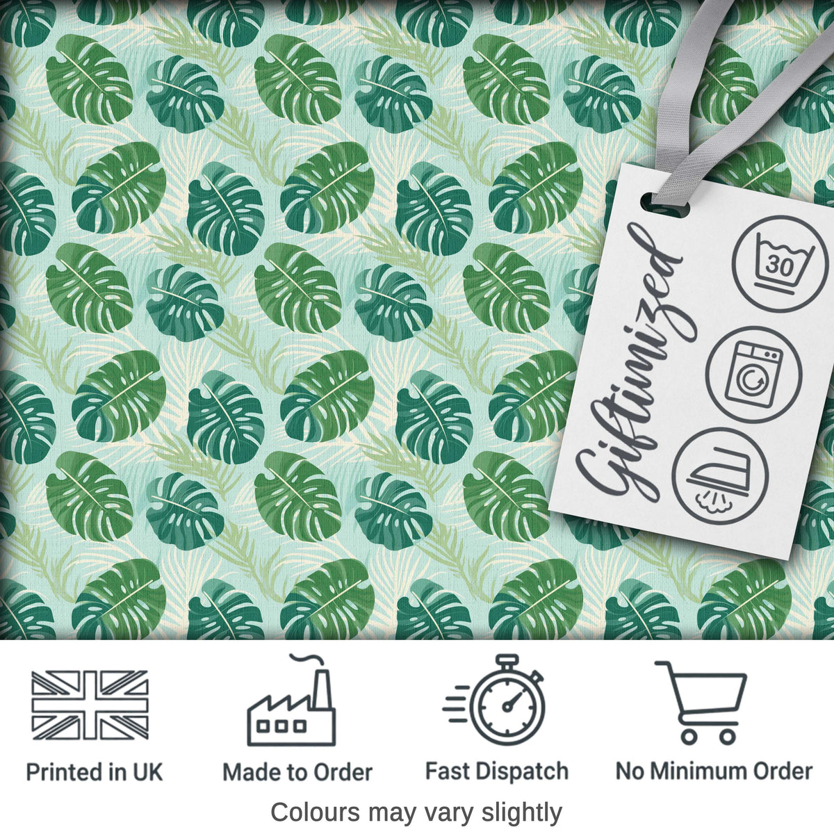 Green Monstera Leaves with Subtle Palm Background Seamless Pattern Digital Print Fabric by the Metre UK Sewing Quilting Textile