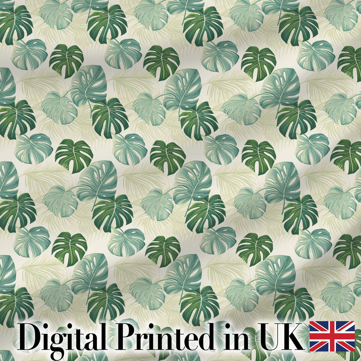 Muted Sage Green Monstera Leaves on Light Background Seamless Pattern Digital Print Fabric by the Metre UK Sewing Quilting Textile