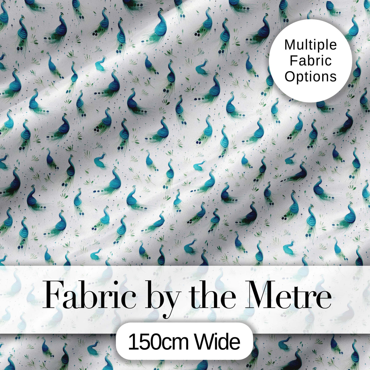 Watercolor Peacock Birds with Soft Floral Background Seamless Pattern Digital Print Fabric by the Metre UK Sewing Quilting Textile