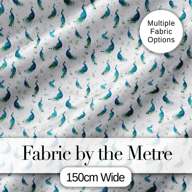 Watercolor Peacock Birds with Soft Floral Background Seamless Pattern Digital Print Fabric by the Metre UK Sewing Quilting Textile