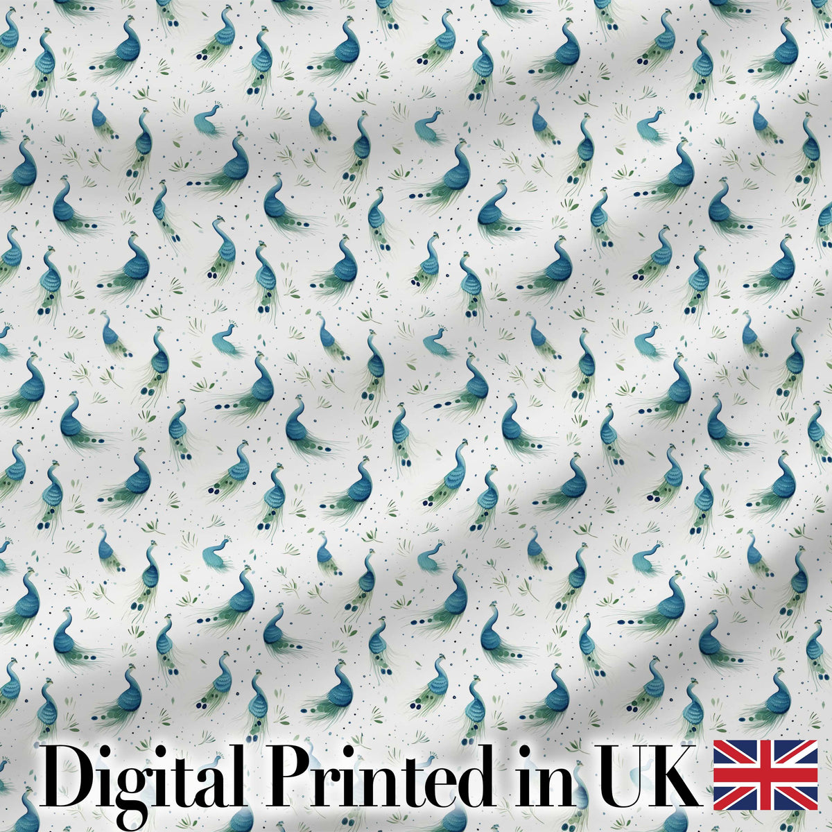 Watercolor Peacock Birds with Soft Floral Background Seamless Pattern Digital Print Fabric by the Metre UK Sewing Quilting Textile
