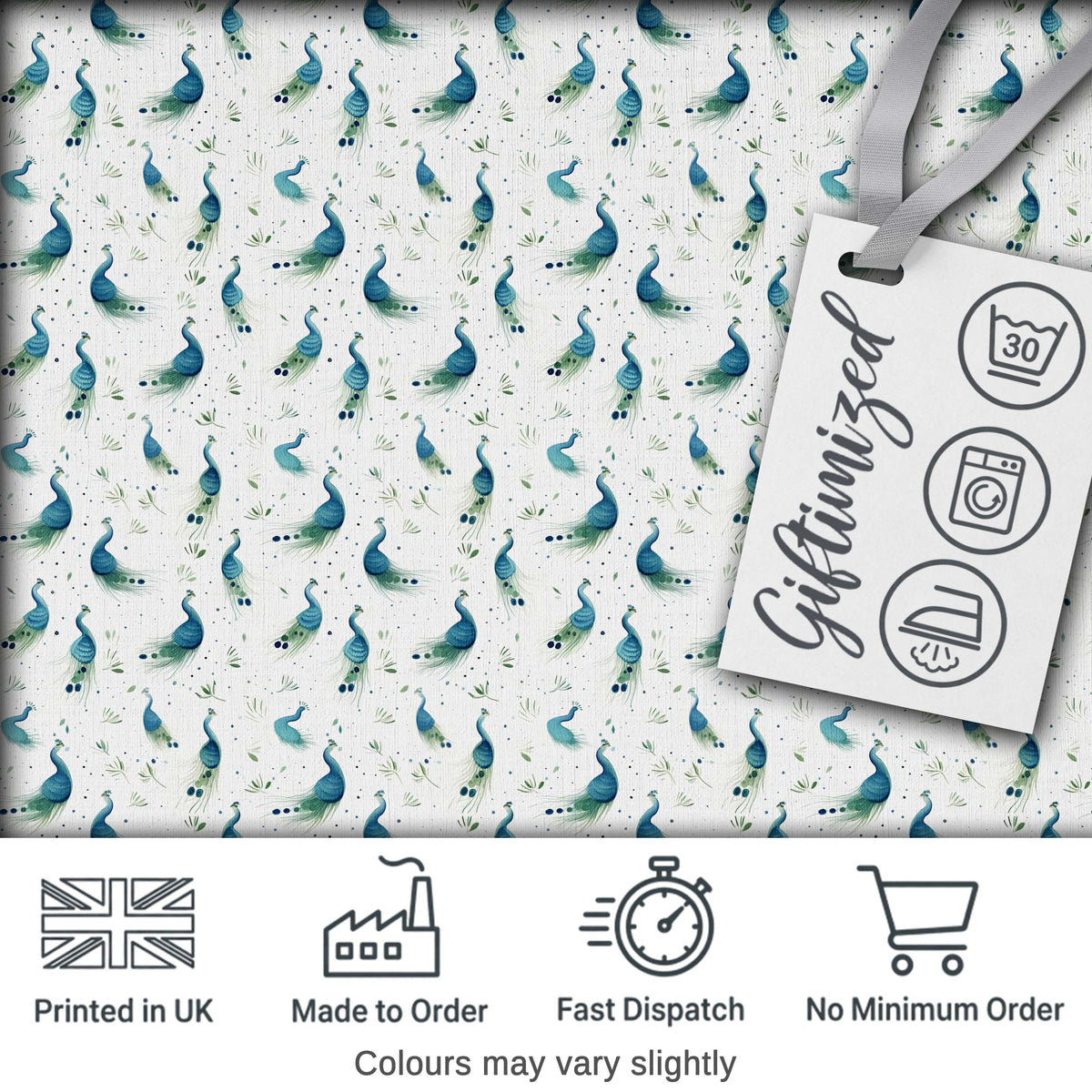 Watercolor Peacock Birds with Soft Floral Background Seamless Pattern Digital Print Fabric by the Metre UK Sewing Quilting Textile