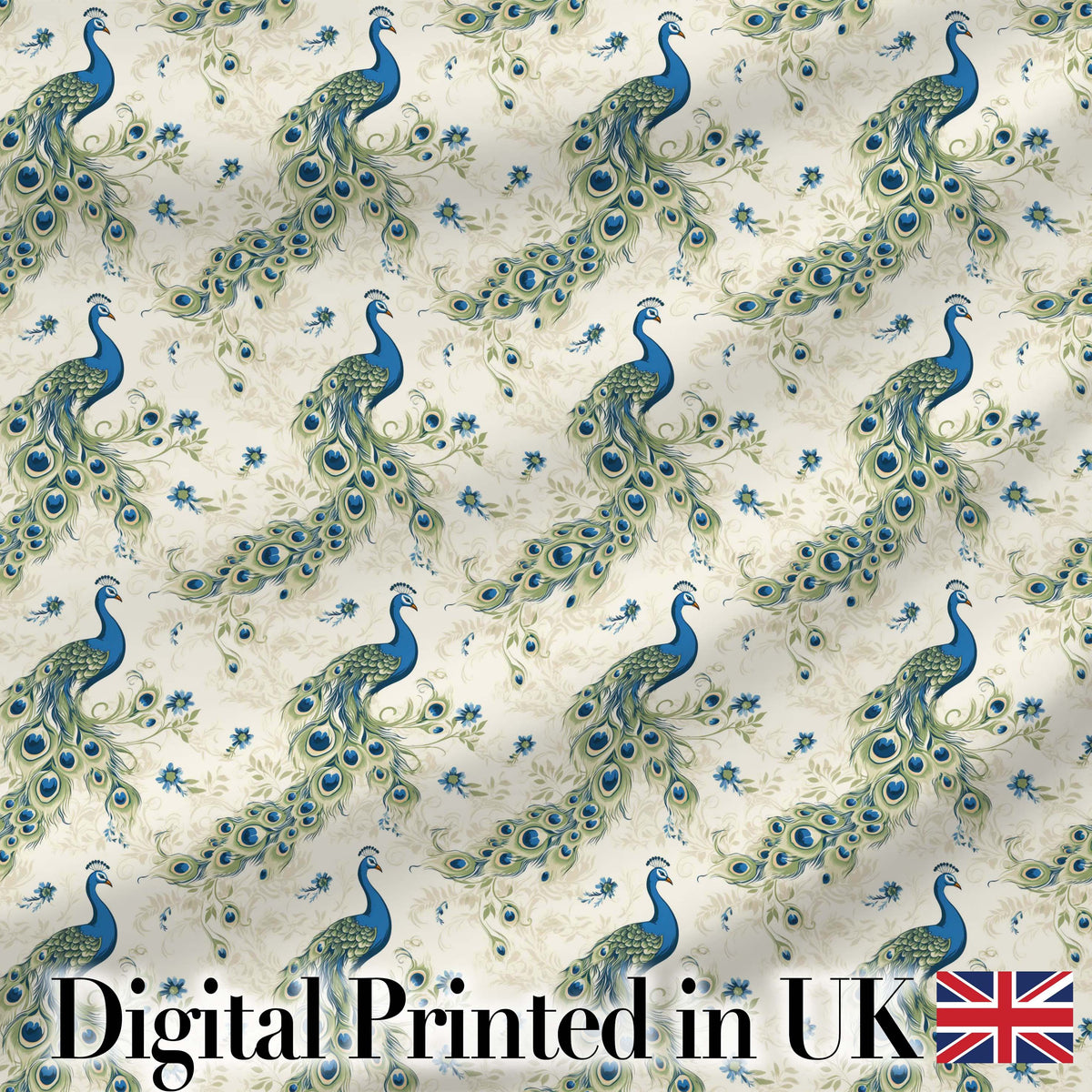 Vintage Peacock Birds with Floral Garden Background Seamless Pattern Digital Print Fabric by the Metre UK Sewing Quilting Textile
