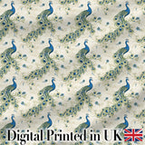 Vintage Peacock Birds with Floral Garden Background Seamless Pattern Digital Print Fabric by the Metre UK Sewing Quilting Textile