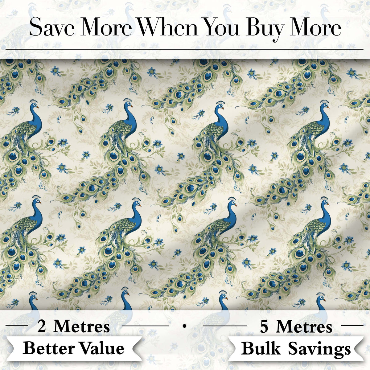 Vintage Peacock Birds with Floral Garden Background Seamless Pattern Digital Print Fabric by the Metre UK Sewing Quilting Textile