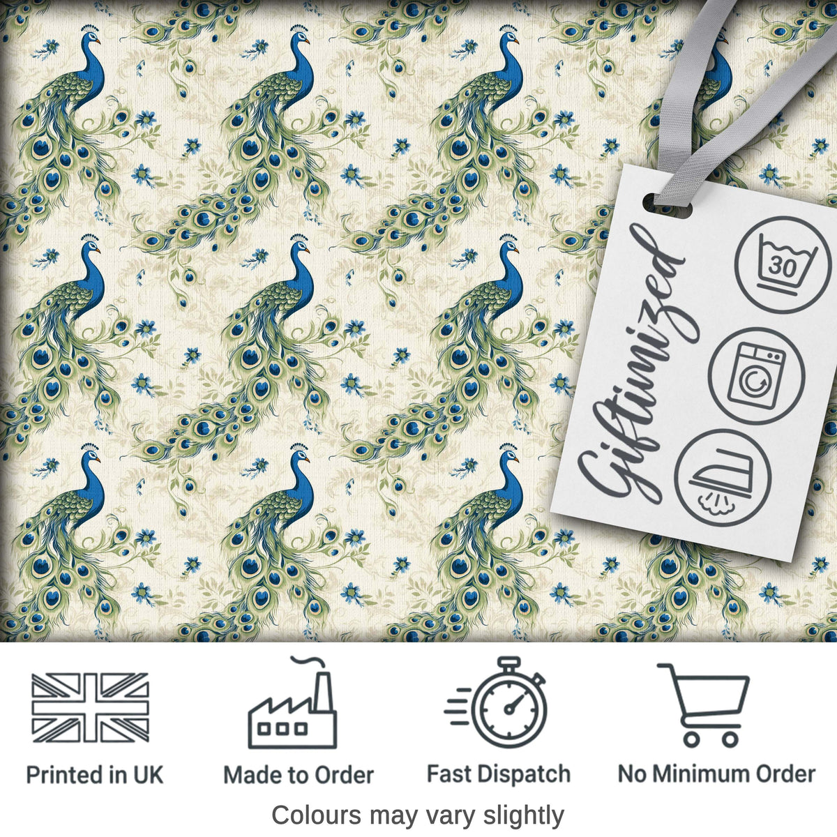 Vintage Peacock Birds with Floral Garden Background Seamless Pattern Digital Print Fabric by the Metre UK Sewing Quilting Textile