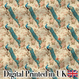 Classic Peacock Birds on Branch with Soft Floral Pattern Digital Print Fabric by the Metre UK Sewing Quilting Textile