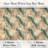 Classic Peacock Birds on Branch with Soft Floral Pattern Digital Print Fabric by the Metre UK Sewing Quilting Textile