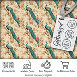 Classic Peacock Birds on Branch with Soft Floral Pattern Digital Print Fabric by the Metre UK Sewing Quilting Textile