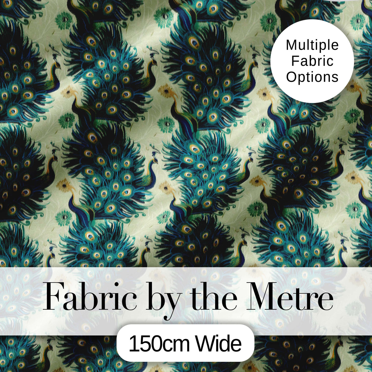 Art Deco Style Peacock with Ornate Feather Display Seamless Pattern Digital Print Fabric by the Metre UK Sewing Quilting Textile