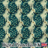 Art Deco Style Peacock with Ornate Feather Display Seamless Pattern Digital Print Fabric by the Metre UK Sewing Quilting Textile