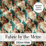 Vintage Peacock Birds with Pink Floral Garden Seamless Pattern Digital Print Fabric by the Metre UK Sewing Quilting Textile