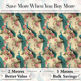 Vintage Peacock Birds with Pink Floral Garden Seamless Pattern Digital Print Fabric by the Metre UK Sewing Quilting Textile