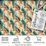 Vintage Peacock Birds with Pink Floral Garden Seamless Pattern Digital Print Fabric by the Metre UK Sewing Quilting Textile