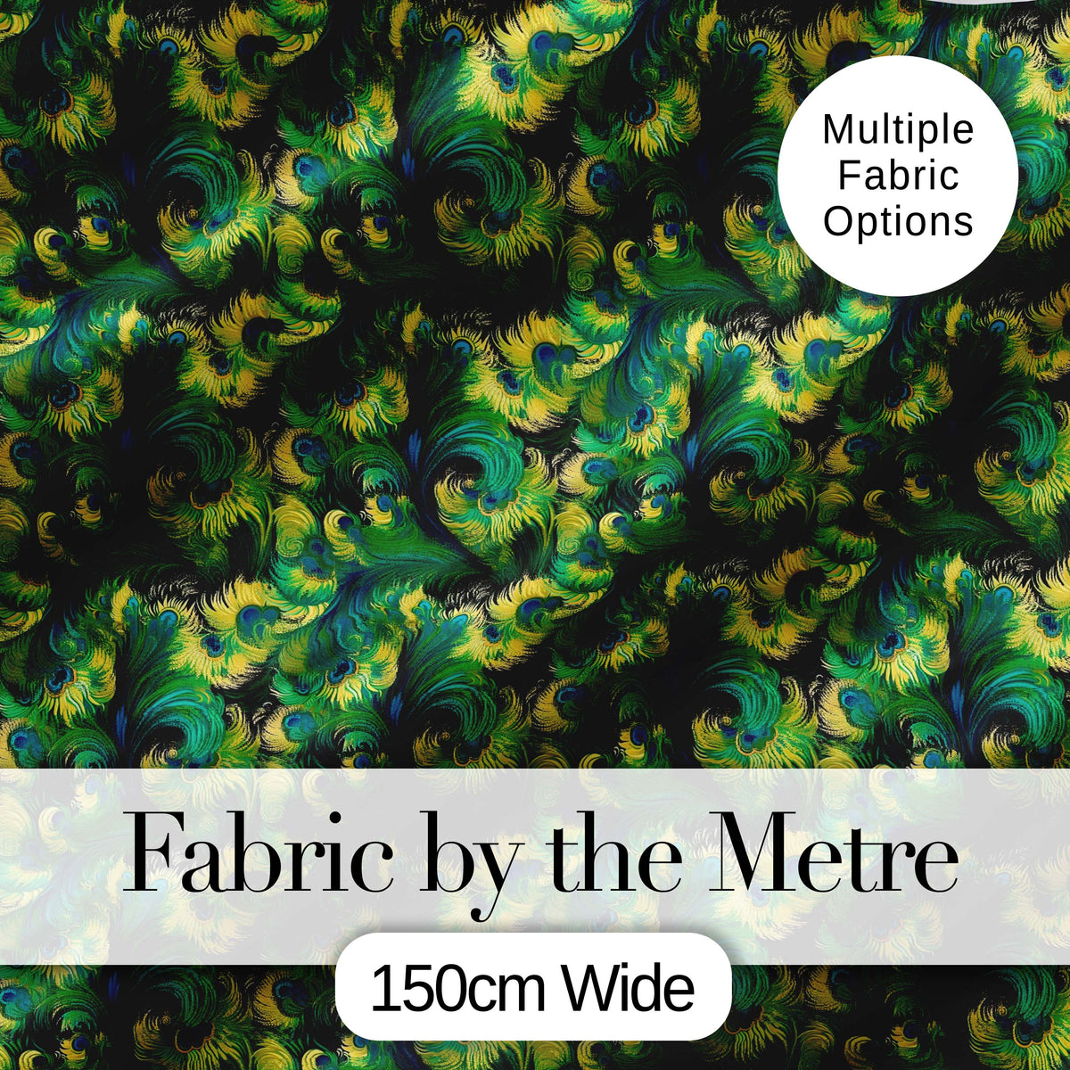 Abstract Peacock Feather Swirl in Green Blue Tones Seamless Pattern Digital Print Fabric by the Metre UK Sewing Quilting Textile