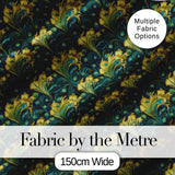 Luxury Gold and Teal Peacock Feather Ornamental Seamless Pattern Digital Print Fabric by the Metre UK Sewing Quilting Textile