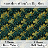 Luxury Gold and Teal Peacock Feather Ornamental Seamless Pattern Digital Print Fabric by the Metre UK Sewing Quilting Textile
