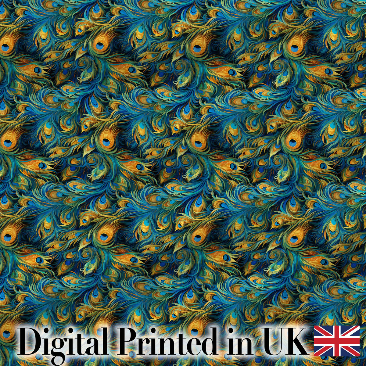 Vibrant Artistic Peacock Feather Flow Pattern Seamless Pattern Digital Print Fabric by the Metre UK Sewing Quilting Textile