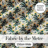 Elegant Peacock Feather Swirl with Gold and Teal Accents Seamless Pattern Digital Print Fabric by the Metre UK Sewing Quilting Textile