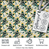 Elegant Peacock Feather Swirl with Gold and Teal Accents Seamless Pattern Digital Print Fabric by the Metre UK Sewing Quilting Textile