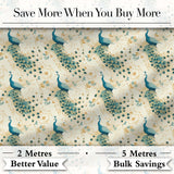 Graceful Peacock Birds with Flowing Feather Trails Seamless Pattern Digital Print Fabric by the Metre UK Sewing Quilting Textile