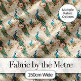 Vintage Peacock Birds with Pink Roses Floral Garden Seamless Pattern Digital Print Fabric by the Metre UK Sewing Quilting Textile