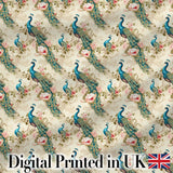 Vintage Peacock Birds with Pink Roses Floral Garden Seamless Pattern Digital Print Fabric by the Metre UK Sewing Quilting Textile
